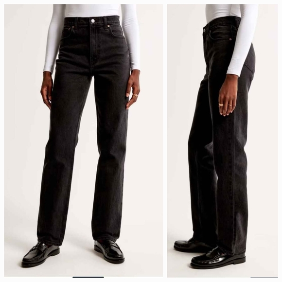 NWT Abercrombie & Fitch Women's Black 90's Straight Jeans ~6L - Picture 3 of 6